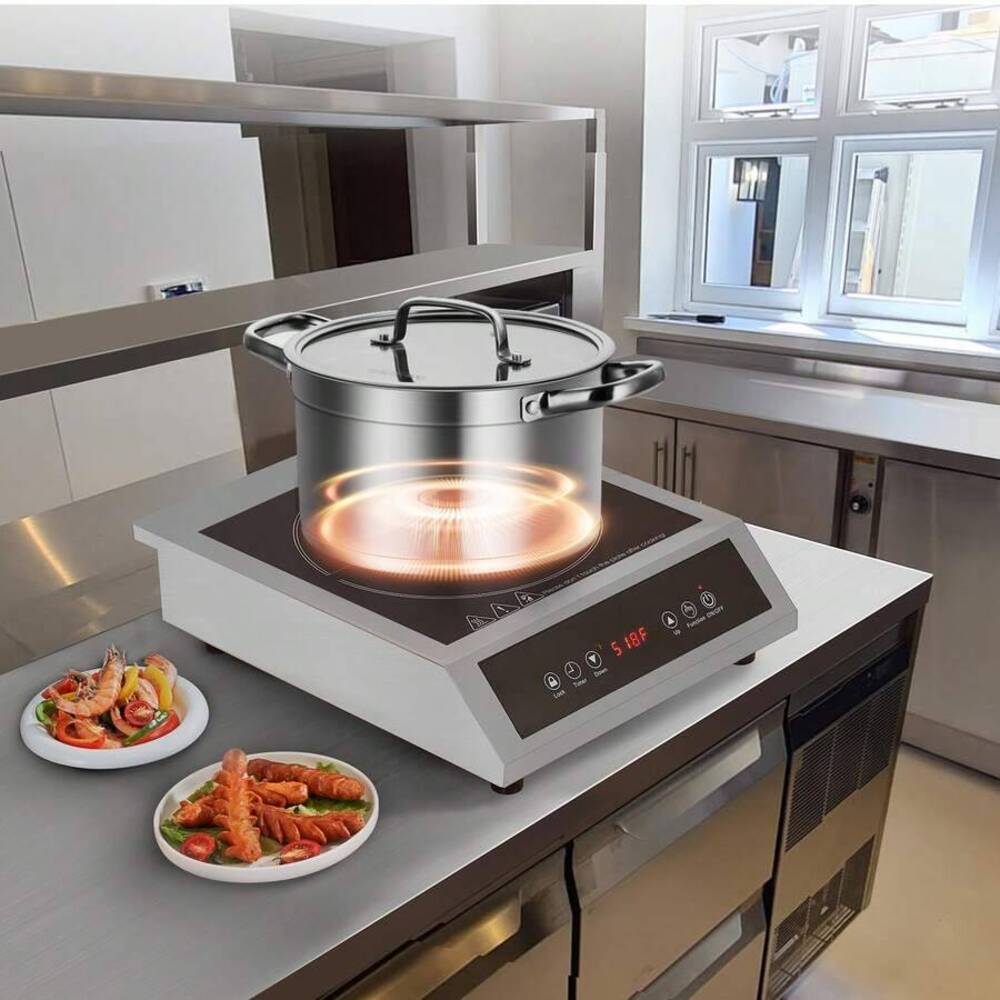 Induction Cooktop Portable - เตาไฟฟ้าแบบพกพา, กำลังไฟ 1800 วัตต์, หัวเตาเชิงพาณิชย์, ปรับอุณหภูมิได้