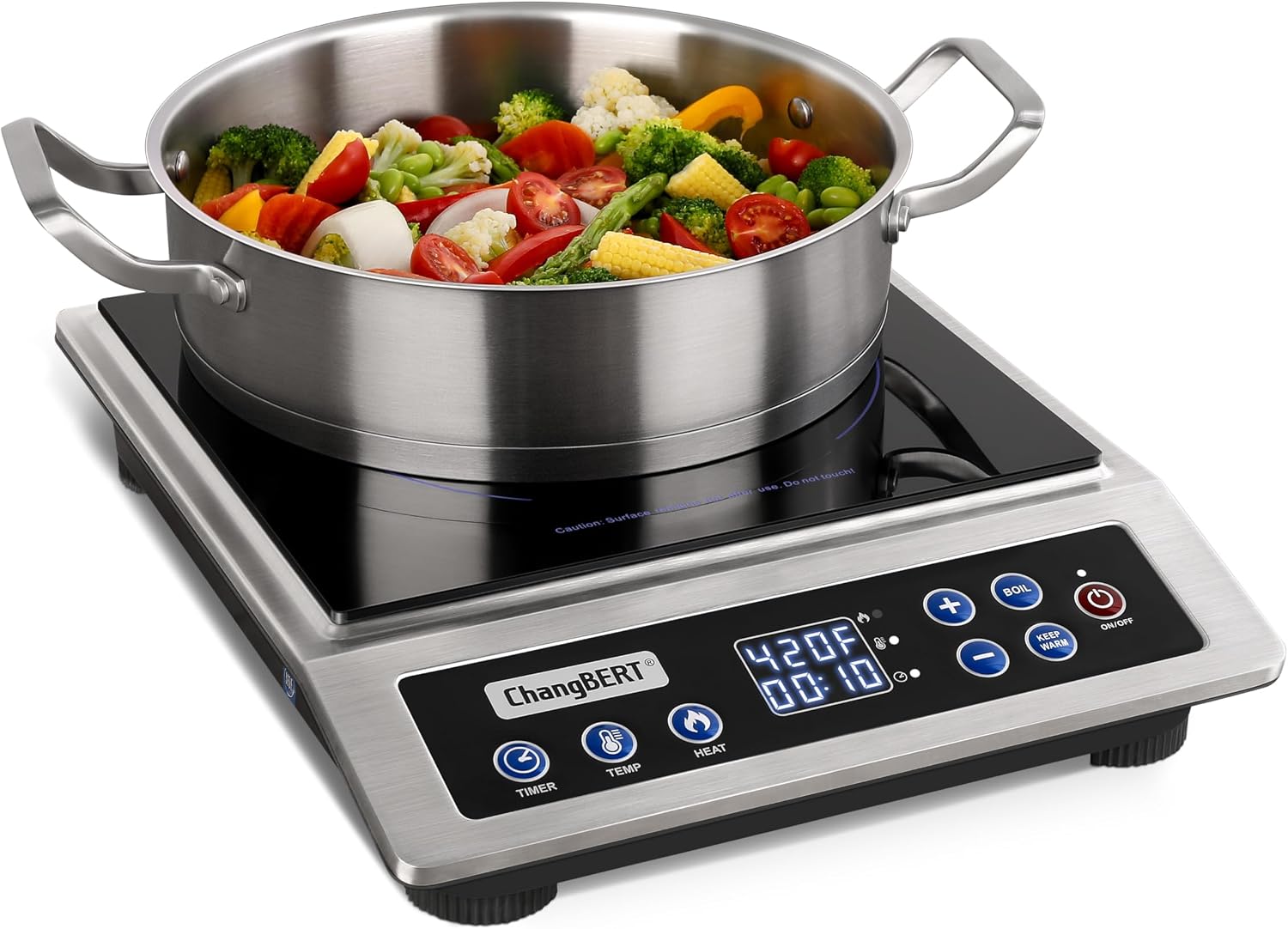 Induction Cooktop Portable - เตาแม่เหล็กไฟฟ้าแบบพกพา รุ่นปรับปรุงใหม่, ปุ่มเดียวเพิ่มพลังสูงสุด 1800W หัวเตาขนาดใหญ่, ควบคุมอุณหภูมิได้อย่างแม่นยำ