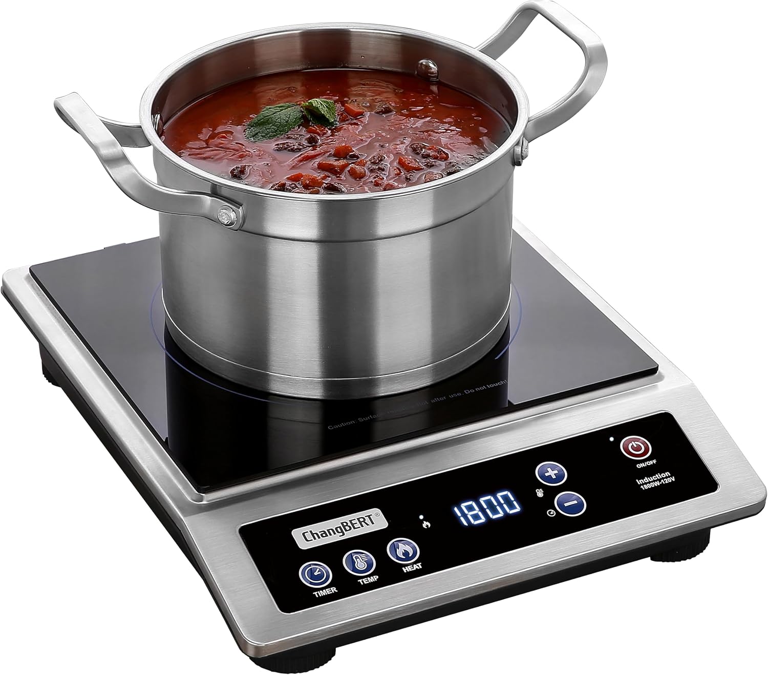 Induction Cooktop Portable - เตาแม่เหล็กไฟฟ้า, เตาแบบพกพาเกรดเชิงพาณิชย์, ขดลวดทำความร้อนขนาดใหญ่ 8 นิ้ว, เตาตั้งโต๊ะสแตนเลสคุณภาพพรีเมียมพร้อมมาตรฐาน